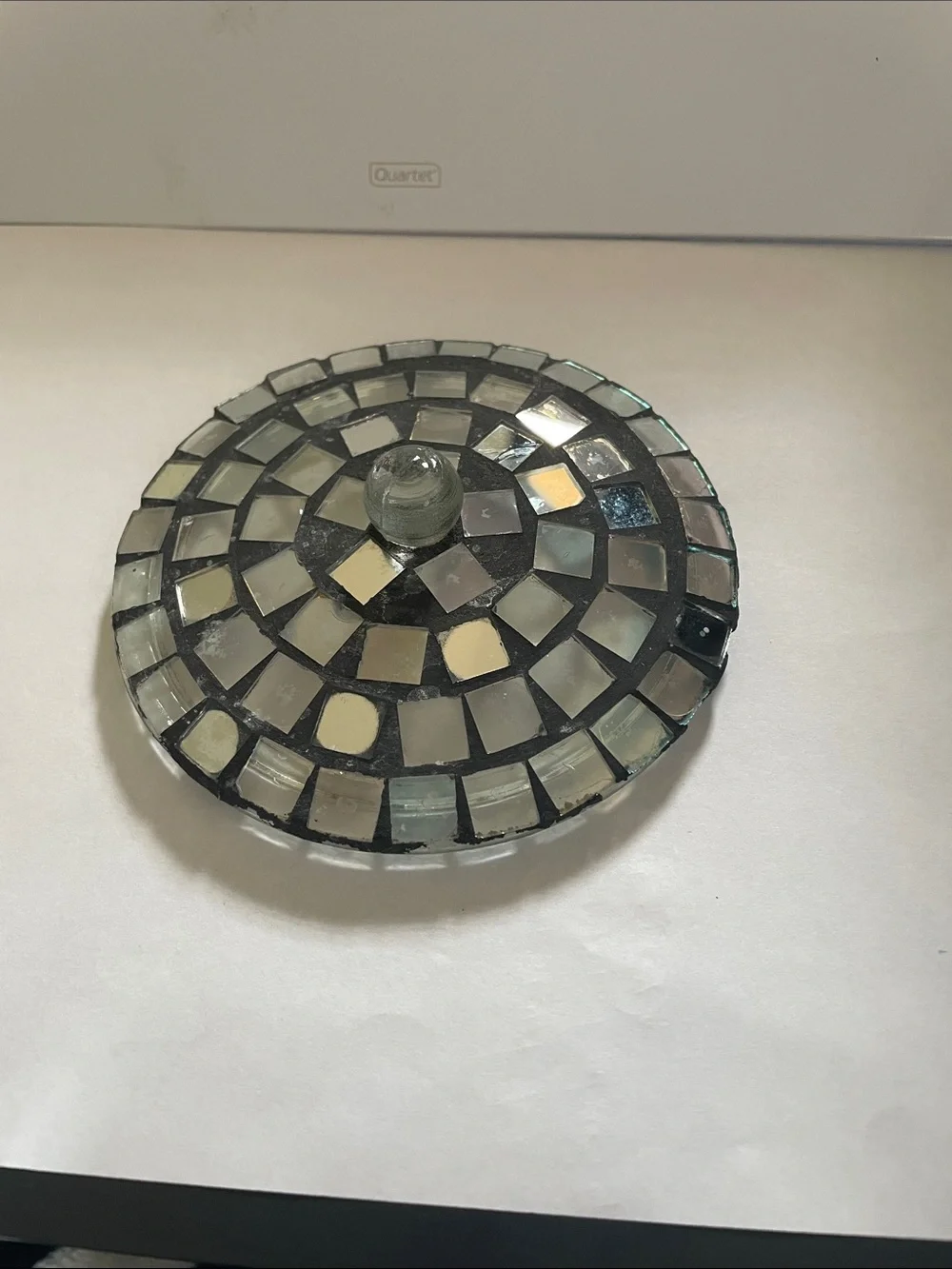Iridescent Mosaic Glass Jewelry Trinket Box with Lid - Multi-color/Silver